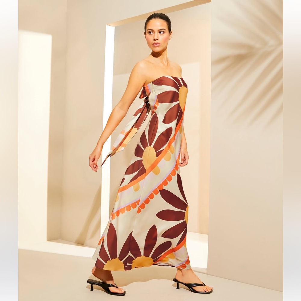 NWT Gianni Bini Francesca Strapless Print Satin Slip Maxi Dress